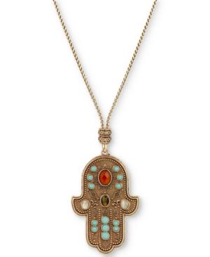 Lucky Brand Gold-tone Hamsa Hand Beaded Pendant Necklace