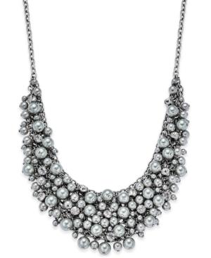 Charter Club Silver-tone Cubic Zirconia & Gray Imitation Pearl Shaky Statement Necklace, Only At Macy's
