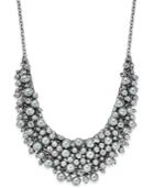 Charter Club Silver-tone Cubic Zirconia & Gray Imitation Pearl Shaky Statement Necklace, Only At Macy's