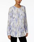 Jm Collection Abstract-print Roll-tab Blouse, Only At Macy's