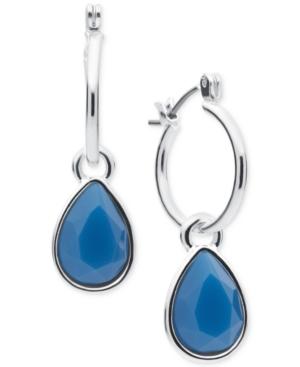 Nine West Silver-tone Crystal Slider Hoop Earrings