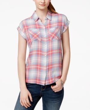 At Last Juniors' Short-sleeve Plaid Button-front Shirt