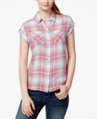 At Last Juniors' Short-sleeve Plaid Button-front Shirt