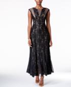 R & M Richards Sequined Lace Pleated Gown