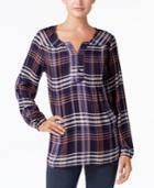 Style & Co Plaid High-low Blouse, Created For Macy's