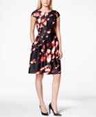 Calvin Klein Printed Cap-sleeve Fit-and-flare Dress