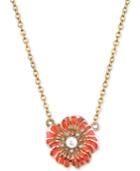 2028 Gold-tone Stone And Crystal Flower Pendant Necklace