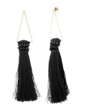 Catherine Malandrino Women's White Rhinestone Black Dangling Yellow Gold-tone Gray Tassel Earrings