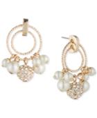 Anne Klein Gold-tone Pave Orb & Imitation Pearl Shaky Drop Hoop Earrings