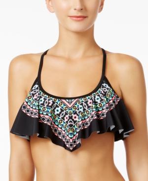California Waves Tribal-print Flounced Bikini Top Women's Swimsuit