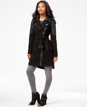 Bcbgeneration Faux-leather-trim Asymmetrical Coat
