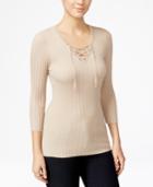 Hooked Up By It's Our Time Juniors' Lace-up Fine-gauge Sweater