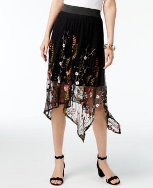 Inc International Concepts Embroidered Mesh Handkerchief-hem Skirt, Only At Macy's