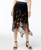 Inc International Concepts Embroidered Mesh Handkerchief-hem Skirt, Only At Macy's