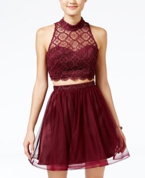Sequin Hearts Juniors' Glitter Lace Crop Top & Skirt Set