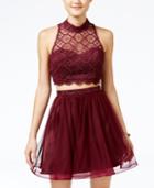 Sequin Hearts Juniors' Glitter Lace Crop Top & Skirt Set