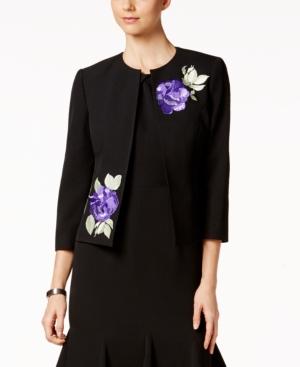 Kasper Floral-embroidered Open-front Jacket