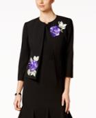 Kasper Floral-embroidered Open-front Jacket