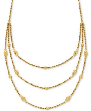 Fancy Bead Three-row Statement Necklace 18 In 10k Gold