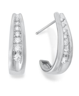 Diamond Earrings, 14k White Gold Diamond Channel-set J Hoop Earrings (1/4 Ct. T.w.)