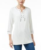 Jm Collection Petite Embellished Lace-up Tunic, Created For Macy's