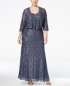 Alex Evenings Plus Size Embellished Lace Gown And Draped Jacket