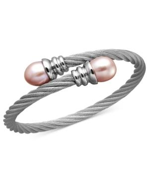 Stainless Steel Bracelet, White Cultured Freshwater Pearl Bangle (10mm)