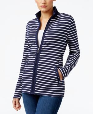 Karen Scott Striped Mock-neck Jacket, Only At Macy's