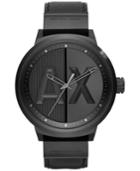 Ax Armani Exchange Men's Black Leather Strap Watch 49mm Ax1366