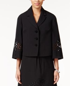 Kasper Crepe Three-button Embroidered Jacket