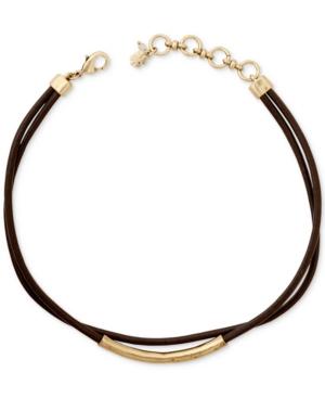 Lucky Brand Gold-tone Brown Leather Choker Necklace