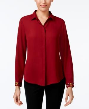 Ny Collection Floral-embroidered Shirt