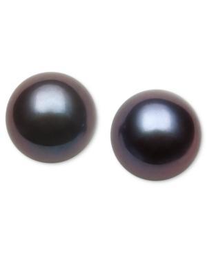 Belle De Mer Pearl Earrings, 14k Gold Black Cultured Freshwater Pearl Stud Earrings (6-1/2mm)