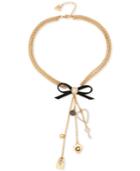 Guess Gold-tone Crystal Charms & Faux Suede Bow Double Row Lariat Necklace