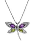 Multi-gemstone (1 Ct. T.w.) & Diamond Accent Dragonfly Pendant Necklace In Sterling Silver