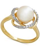 Cultured Freshwater Pearl (8mm) & Diamond (1/8 Ct. T.w.) Ring In 14k Gold