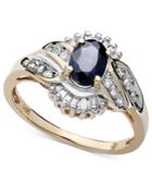 14k Gold Ring, Sapphire (1 Ct. T.w.) And Diamond (1/3 Ct. T.w.) Oval Swirl