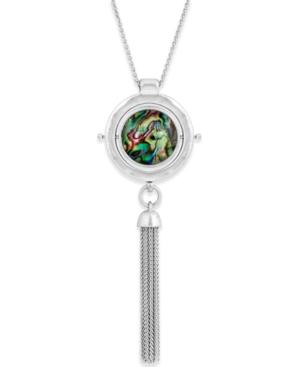 Lucky Brand Silver-tone Reversible Abalone & White Stone Chain Tassel 30 Pendant Necklace