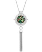 Lucky Brand Silver-tone Reversible Abalone & White Stone Chain Tassel 30 Pendant Necklace