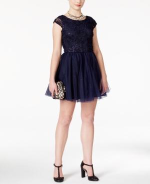 Emerald Sundae Juniors' Sequined Soutache Tulle Skater Dress
