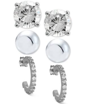 Giani Bernini 3-pc. Set Cubic Zirconia Stud And Hoop Earrings In Sterling Silver, Only At Macy's