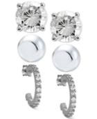 Giani Bernini 3-pc. Set Cubic Zirconia Stud And Hoop Earrings In Sterling Silver, Only At Macy's