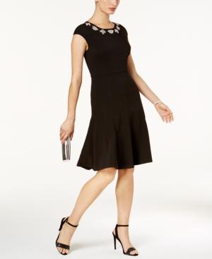 Jax Embellished-neck Fit & Flare Dress