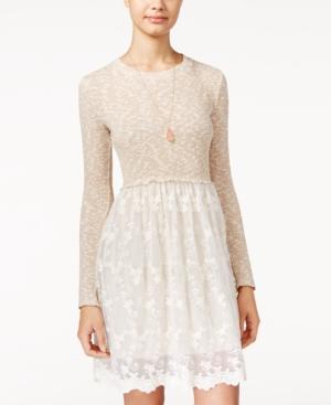 Be Bop Juniors' Knit Floral-embroidered Fit & Flare Dress