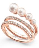 Inc International Concepts Rose Gold-tone Pave & Imitation Pearl Wrap Ring, Created For Macy's