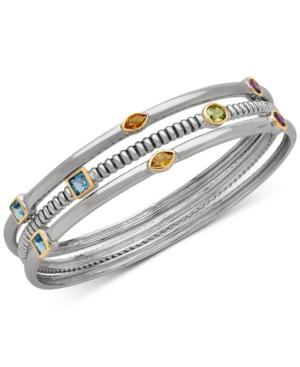 Multi-gemstone Three-row Bangle Bracelet (2-5/8 Ct. T.w.) In Sterling Silver And 14k Gold-plate
