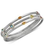 Multi-gemstone Three-row Bangle Bracelet (2-5/8 Ct. T.w.) In Sterling Silver And 14k Gold-plate