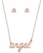 Betsey Johnson Rose Gold-tone Pave Angel Pendant Necklace & Stud Earrings