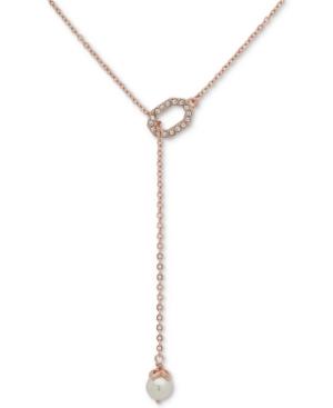 Ivanka Trump Rose Gold-tone Crystal & Imitation Pearl Lariat Necklace, 16 + 3 Extender