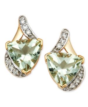 Mint Quartz (3-3/8 Ct. T.w.) And Diamond (1/8 Ct. T.w.) Stud Earrings In 14k Gold